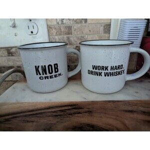 Set of two gray stoneware Knob Creek Whiskey coffee mugs cups brand new